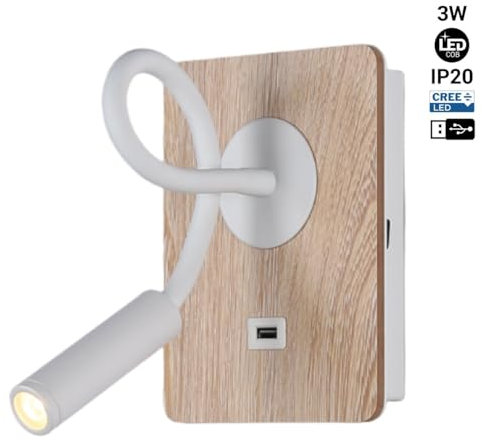 B·LED BARCELONA LED - Aplique de pared flexible para lectura con puerto USB LONDON USB - Chip CREE - 3W