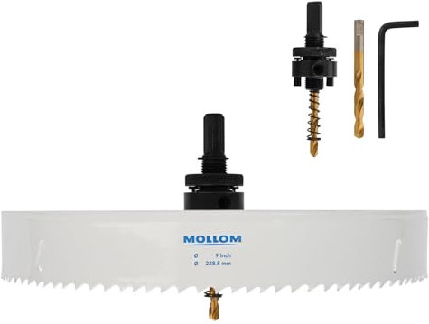 MOLLOM (228.5mm | 9) Scie-cloche bimétal HSS M42 avec 8% de cobalt avec 2 forets pilotes et mandrin, coupe lisse pour PVC, plaque de plâtre, bois, plastique, plaque de plâtre, caoutchouc