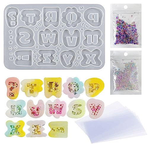 Attuslla Moldes Resina Letras Shaker Alphabet Quicksand Molds Moldes Silicona Alfabeto Colgante Moldes de Fundición Artesanía para DIY Collar Joyería