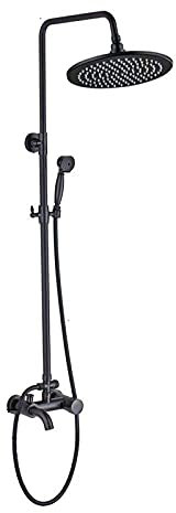 DERBUT Duschsystem Luxus 12-Zoll-Regendusche Wasserhahn Set In Wand-Badewanne Brausegarnitur Schwarz Bronze Warm- und Kaltbrausemischer mit Handbrausekopf, 12-Zoll-Kopfstil