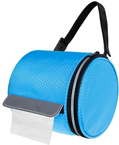 Hanging Toilet Paper Holder Waterproof Tissue Holder Cat Proof Roll Paper Case Cover Portable and Foldable Roll Storage Bag with Adjustable Strap for Wall Car Camping Tent Home Office Blue Honeycomb