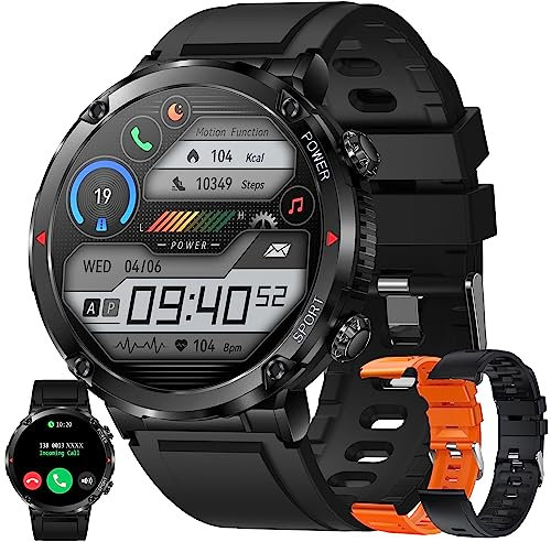 Reloj Inteligente Hombre con Llamada y Whatsapp, 1,6 AMOLED 5ATM Impermeable Smartwatch, Batería Grande de 600 Mah, Reloj Deportivo con Monitor Sueño Oxígeno Sanguíneo, Pulsómetro Android iOS (Negro)