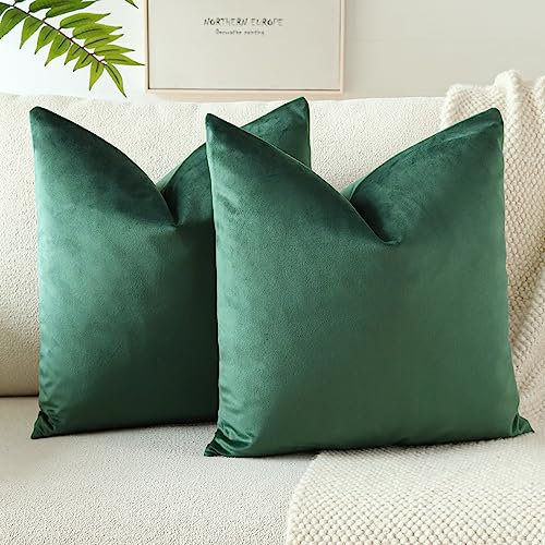 JOTOM Samt Kissenbezug Kissenhülle Sofakissen Dekokissen Kissenbezüge für Sofa Wohnzimmer Schlafzimmer 2er Set 50x50 cm Dunkelgrün