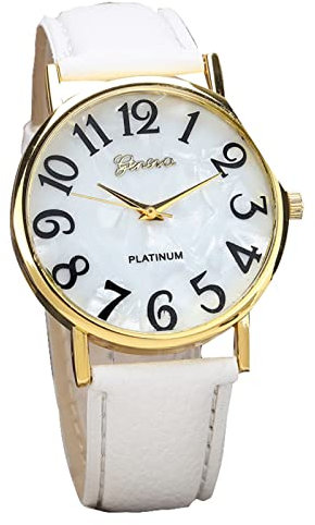 Watch Digital Retro Watches Band Women Analog Quartz Leather Dial Women's Watch Large Face Watches (White, One Size)