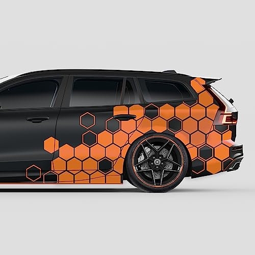 Finest Folia 2er Set XXL Auto Aufkleber je 200x60cm Motorrad Bus Sticker Kfz Zubehör Waben Tuning Dekor Linien Design Folie KX078 (07 Orange)