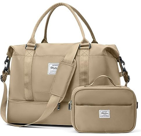 Reisetasche Damen Handgepäck Tasche Sporttasche mit Kulturbeutel Weekender Bag Schwimmtasche Wasserdicht Travel Duffle Bag Fitnesstasche Trainingstasche Krankenhaustasche mit Schuhfach,C12-Khaki