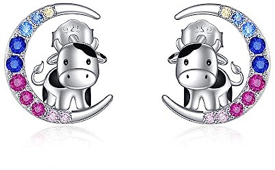 YFN Kuh Ohrringe Sterling Silber Niedliche Tier Kuh Mond Ohrstecker Kuh Schmuck Geschenke für Damen Mädchen