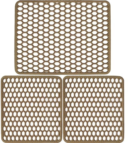 Sicignano | Set Tappetini per Lavello in Gomma Colore Avana, 1 Scolapiatti 40x32 cm, 2 Fondo Lavello 33x29 cm - Multiuso, Resistente, Made in Italy