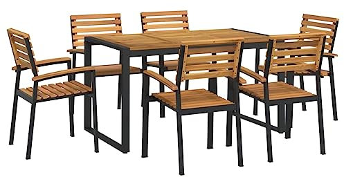 vidaXL Garten Essgruppe 7-TLG., Gartenmöbel Set Tisch 6 Stühle, Sitzgruppe für Garten Terrasse, Gartengarnitur Gartenset, Massivholz Akazie Metall