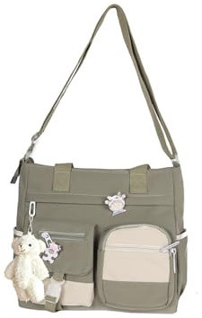 PORRASSO Mädchen Umhängetasche Niedlicher Kleiner Bär Schultertasche Nylon Schulrachnzen Damen Messenger Tasche Crossbody Bag für Schule Reisen Täglichen Gebrau Grün