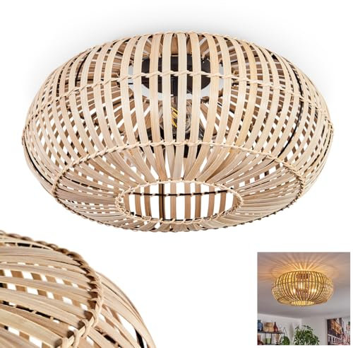 HOFSTEIN Deckenleuchte Oravi, moderne Deckenlampe aus Metall/Bambus in Schwarz/Natur, Deckenleuchte im Boho-Design mit tollem Lichteffekt an der Decke, Ø 51 cm, 3-flammig, 3 x E27, ohne Leuchtmittel