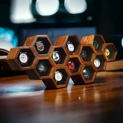 Royal Craft Expertise Premium-Uhren-Vitrine für 12 Uhren – einzigartiges Geburtstagsgeschenk für Männer – 12 Steckplätze indische Palisander Herren-Uhrenbox & Uhrengehäuse