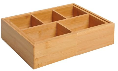 HOMCOM Organizador de Escritorio de Bambú Caja de Almacenamiento Extensible con 5-7 Cajones para Maquillaje Oficina Estudio 24,6-41x17,6x7 cm Natural