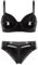 Oyolan Damen Lack Leder Bügel BH Push Up Bra Mini Tanga Erotische Dessous Set Bikini Hose Lingerie Clubwear Schwarz 3XL