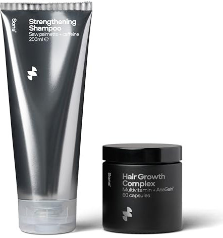 Sons Hair Growth Complex & Shampoo für Männer, Nahrungsergänzung zur Förderung des Haarwuchses und DHT-Blockierendes Shampoo für dichteres Nachwachsen, bei Haarausfall und Ausdünnung - 3 Monate