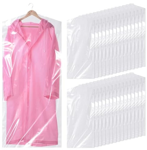Hejo 30 Pezzi Sacchetti Porta Abiti in Plastica, 60 * 140cm Buste Trasparenti per Vestiti, Copri Abiti da Armadio, Copri Abiti Anti Polvere, per Camicie, Giacche, Abiti, Maglioni