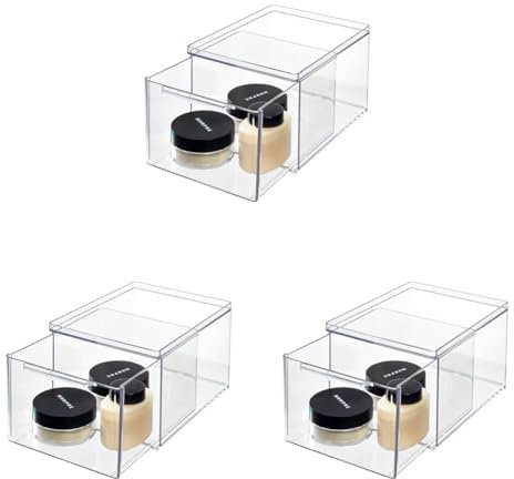 The Home Edit by iDesign Clear Recycled Plastic Deep Organiser Bin with Pull Out Drawer (Pack of 3)