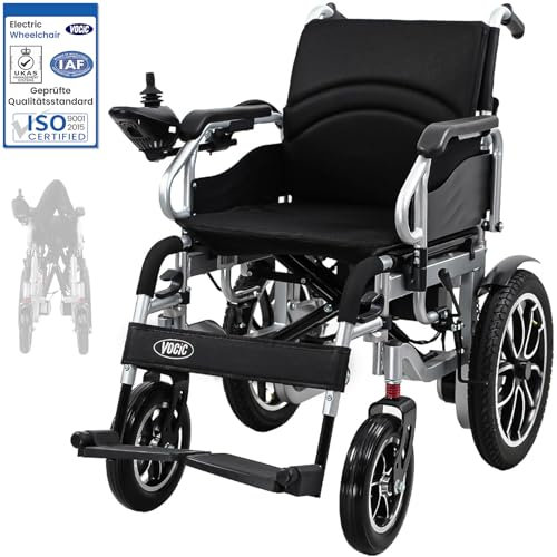 VOCIC V56 Rollstuhl Elektrisch Faltbar Leicht 30KM,Elektrischer Rollstuhl bis 150KG,Outdoor Elektrorollstuhl mit 40CM Gummi Luftbereifung für all Gelände,Airline genehmigt,Leicht zu transportieren