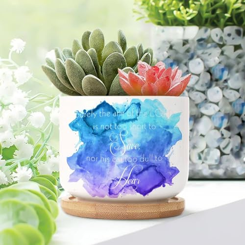 Yelolyio Surely The Arm of The LORD Is Not Too Short to Save Ceramic Planters Positive Motivational Planters for Indoor Plants With Drainage Holes And Saucers Pot For Indoor Outdoor Garden
