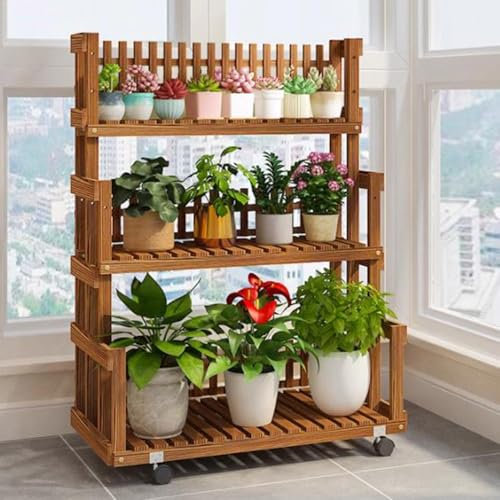 KADEUX Scaffale Porta Piante A 3 Ripiani In Legno, Supporto Per Fiori Regolabile, Supporto Per Piante A Scala Con Ruote, Per Interni/Esterni(70cm With 4 wheels)