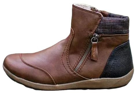 BIUBIULOVE Stivali Ortopedici Premium con Cerniera, Stivaletti Ortopedici in Pelle da Donna, Stivaletti da Donna con Tacco Basso, Stivali con Supporto Plantare (EU: 38,Marrone)