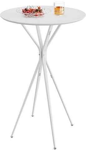 VASAGLE Stehtisch, Bartisch, hoher runder Tisch, Küchentisch, Metallgestell, 60 x 60 x 105 cm, für Küche, Wohnzimmer, Esszimmer, einfache Montage, wolkenweiß-mattweiß LBT024W01