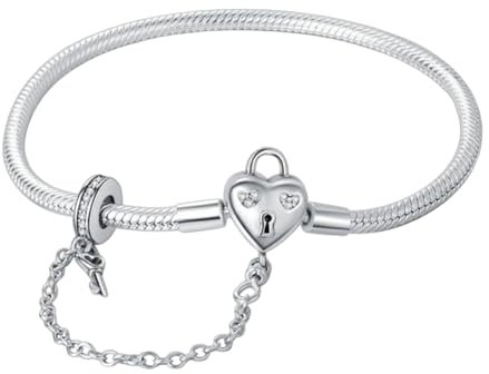 GOUWO Sicherheitskette mit Schlüsselschloss 925er Silber Schlangenketten Charm Armband kompatibel mit Pandora Charms Schmuckgeschenke zum Geburtstag Valentinstag Muttertag für Frauen