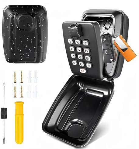 Schlüsselbox, Schlüsseltresor Schlüsselschrank Wasserdichte und Sicherheits Schlüssel Tresor Schlüsseltresor mit Zahlencode 12 Stellig für Zuhause, Garage, Büro Schule Schlüsselsafe Aussen