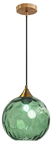 MZStech 20 cm Grün Pendelleuchte aus Glas mit Kugelform, Sockel aus Bronze und Gold mit hängender Glaskugel, Deckenlampe für Kücheninsel, Esszimmer und Nachttisch (Grün)
