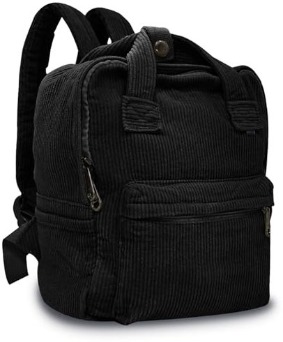 Boziee Leinwand/Cord Rucksack Damen Cityrucksack Daypack Mädchen Rucksackhandtasche Teenager Schulrucksack für Schule, Reisen, Arbeit unisex (Cordury, Schwarz)