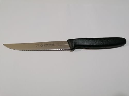Giesser Messer - Made in Germany - Steakmesser Tomatenmesser Küchenmesser mit Wellenschliff 11cm - Schwarz, 1 St. mit Wellenschliff