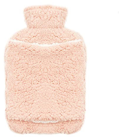 New Teddy Sherpa Fleece Hot Water Bottle with Pocket, Everyday Hot Water Bag for Hot & Cold Compress, Hand or Feet Warmer, Neck and Shoulder Pain Relief 2 Litre UK Safe Tested Bottle (Pink)