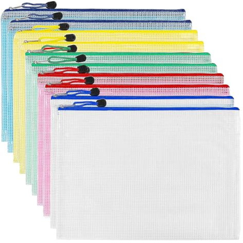 A3 Portadocumenti con cerniera, 5 colori Cartella portadocumenti in PVC trasparente, Portadocumenti con cerniera,per ufficio, viaggi, forniture (10 pezzi)