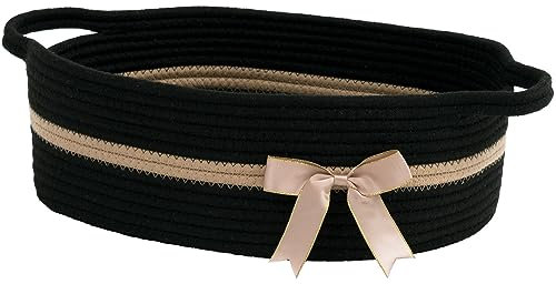 TIMEYARD Aufbewahrungskorb, Geschenkkorb Leer, Baumwolle Organizer Korb für Handtücher, Snacks, Hundespielzeug, Korb Geflochten, 33 x 25 x 12 cm, Schwarz und Khaki