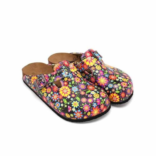 GOBY Clogs Hausschuhe Damen | Handgefertigte Premium Clogs mit Buntem Print – Bequeme & leichte Pantoletten Damen aus hochwertigem Imitationsleder mit Eva-Sohle