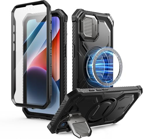 i-Blason Armorbox für iPhone 16e Hülle mit Kameraschutz Ständer [Kompatibel mit kabellosem Laden] Magnetisch Handyhülle Bumper Case Schutzhülle mit Displayschutz für iPhone 16e 6.1'' 2025 (Schwarz)