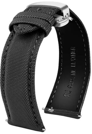 JVEIWAD 20 mm 21 mm 22 mm 23 mm 24 mm Nylon-Leder-Armband, kompatibel mit Tag Heuer Citizen No.5 WATCH Herren Damen Canvas Stoff Uhrenarmband(Black line-silver,21mm)