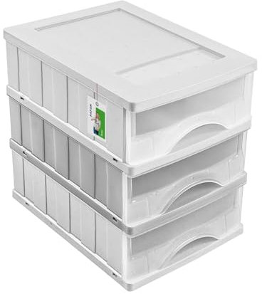 Organizer A5 mit 3 transparenten Schubladen 25 x 17,5 x 24,5 cm – Stapelbare Schubladenbox aus Kunststoff für Büro, Dokumente, Zuhause und Schule