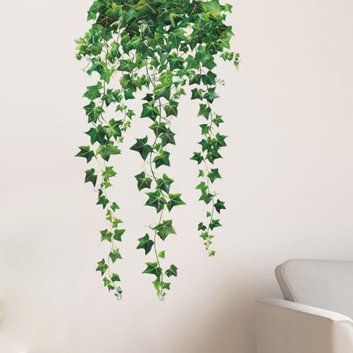 2 Stück 3D Grünen Pflanzen Wandaufkleber, Wandtattoo Pflanzen Grün, Wandaufkleber Grün Efeu Blätter Wandsticker, 3D Hängende Rebe Wandaufkleber für Küche, Schlafzimmer, Wohnzimmer
