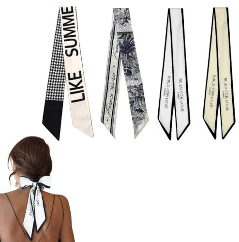 JEYORZY 4 Pcs Schal aus 100% Maulbeerseide, Haarband, Handtaschengriff, Krawatte, Schal, Halstuch, Eleganter Seidenschal, Bandana, Halstuch und Kopftuch, Geschenk für Frauen, Vielseitiges Seidenschal