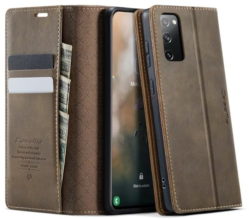 CaseMe Handyhülle für Samsung Galaxy S20 FE Hülle Premium Leder mit RFID Schutzhülle Klapphülle Magnet Kartenfach Standfunktion Klappbar Flip Case Tasche für Galaxy S20 FE 5G/4G 6,5'' - Braun