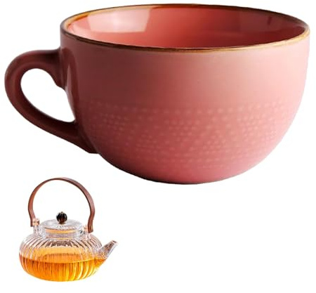 Tazza da Caffè Grande, 700 ml Tazza in Ceramica, Riutilizzare Tazza da Tè, Tazza da Cappuccino, Ciotola Grande con Manico, Tazza grande in Ceramica, per Farina d'avena, Zuppe Calde(Rosa)