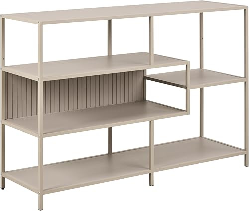 AC Design Furniture Jörn Shelf, Body and Frame Grey Rough Powder-Coated Steel, 4 Shelves Grey Rough Melamine with Asymmetric Detail and Reversible Back Panel, 114 x 35 x 78 cm