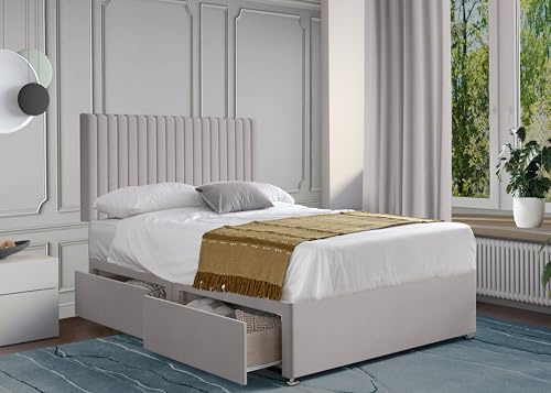 ComfoRest – Spacious 6FT Super King Size Divan Bed with Mattress and Malia Headboard – 2 Drawer Storage Base | Bed & Mattress Sets | Super King Frame for Stylish Bedrooms (Silver Plush)