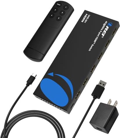 OREI 4K 5-Port HDMI Switch, 5-In 1-Out, 4K@60Hz, CEC, Manual & Auto Switch