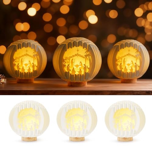CPEGHDVM 3 Stück beleuchtete Weihnachtskrippe, Papier, Weihnachtsdekoration, LED-Krippe, 3D-Dekorationen für Tisch, abgestuftes Tablett, religiöse, christliche Geschenke