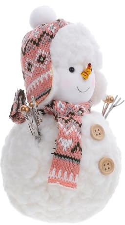 MAGICLULU Plüsch Schneemann Deko Flauschig Robuste Winterfigur Kinderfreundlich Weihnachtsdeko Innenbereich Rosa Kuschelornament Festliche Tischdekoration