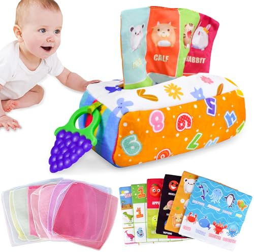 Baby Sensory Paper Towel Box Toy | Suitable for Montessori learning Toys for 6-12 Months Old Babies | Suitable for Safe Crepe Paper Activity Toys for Infants