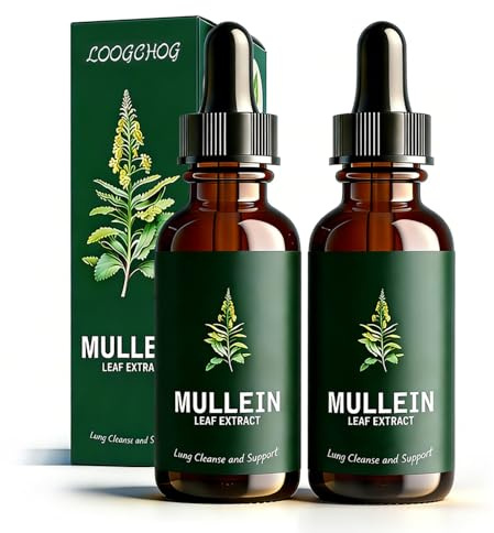 Mullein Drops for Lungs, 2 Pack Mullein Leaf Extract with Chlorophyll, for Lungs Cleanse and Healthy Breathing, 60ml/Pack, 2 Month Supply