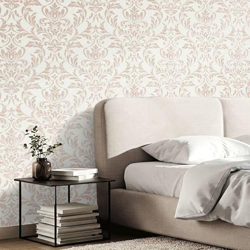 Rajani Azara Damask Rose Metallic Wallpaper Luxury Textured Vinyl Wall Covering Opulent Scroll Design 10mx53cm Roll
